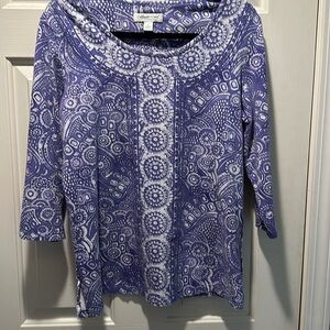 EUC lavender & white Coldwater Creek top Size L